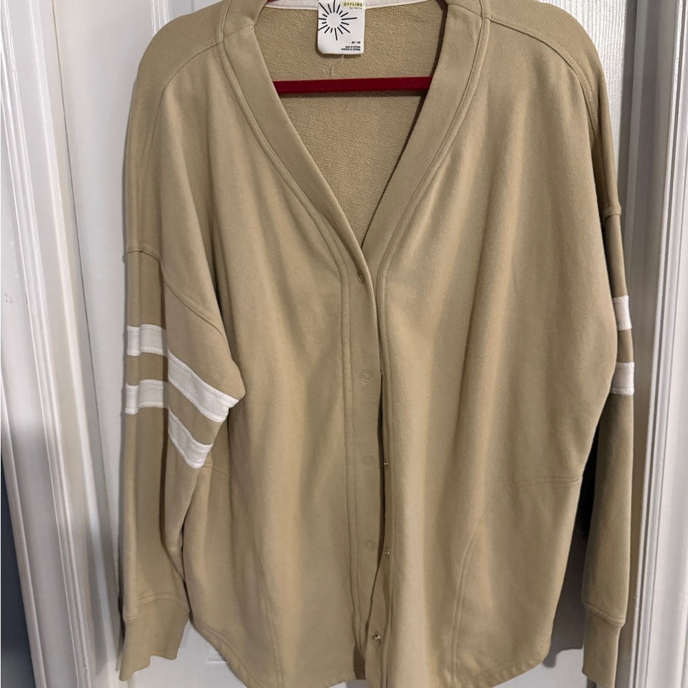 Aerie Tan Cardigan with White Stripes M